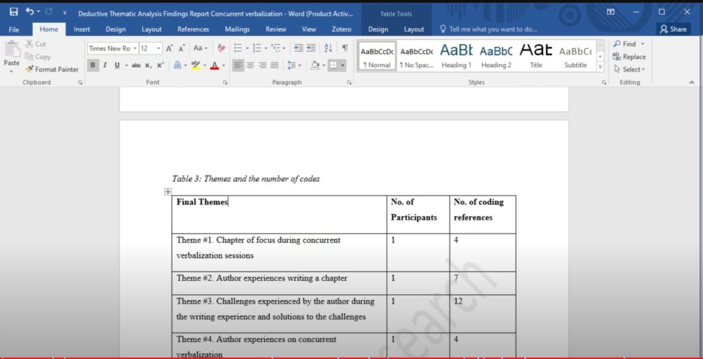 Image showing a sample table in a findings report