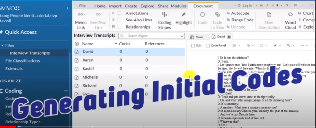 Image of generating initial codes as the second step of the Braun and Clarke six step analysis framework 