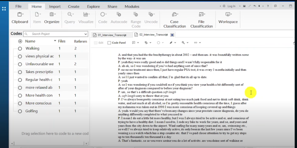 Image of a transcript in Nvivo 14