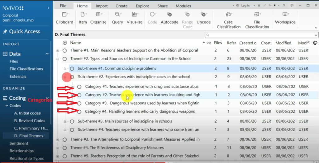 Image showing Categories in Nvivo 14