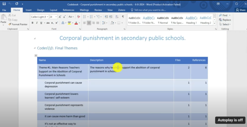 Image showing a codebook from Nvivo 14