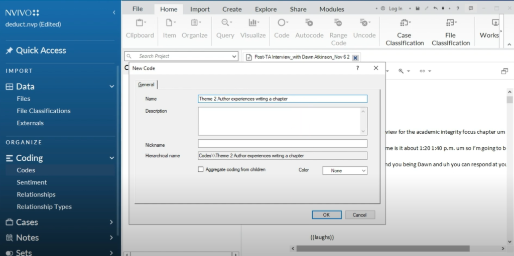 Image showing a theme in Nvivo 14