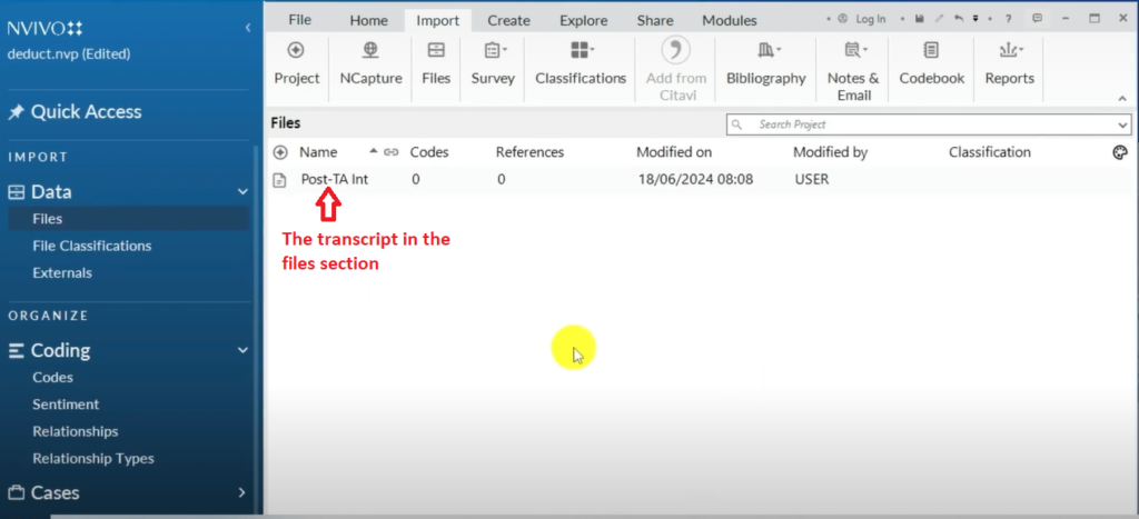 Image showing a transcript in the files section