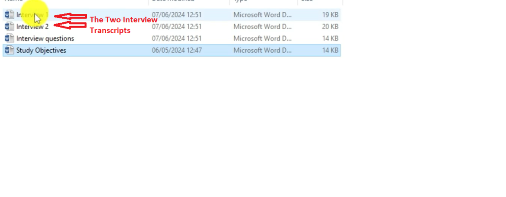 Image showing two interview transcripts that will be analyzed in the data analysis process