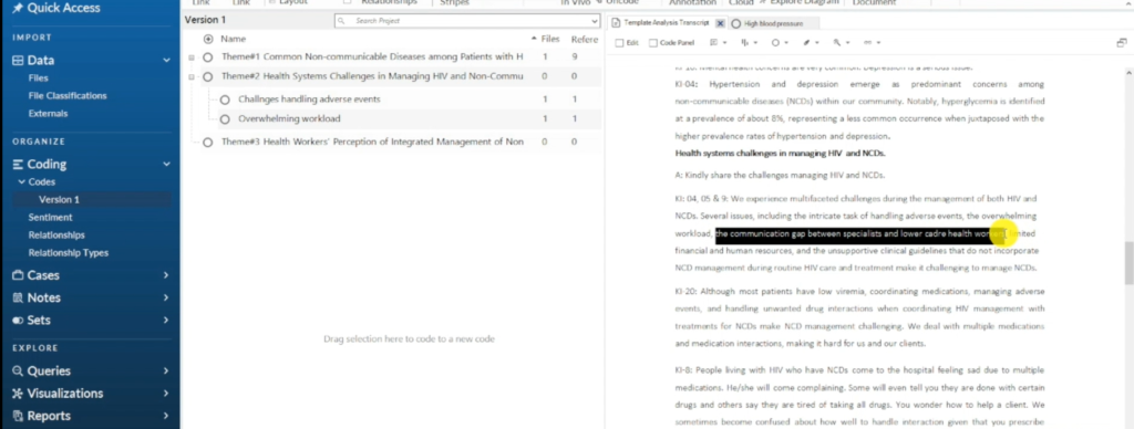 Image showing a section of a transcript in Nvivo 14