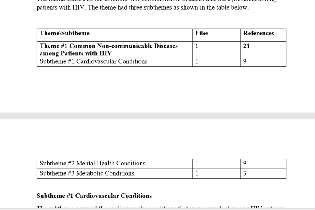 Image showing a table in a findings report