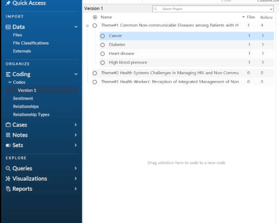 Image showing codes in Nvivo 14