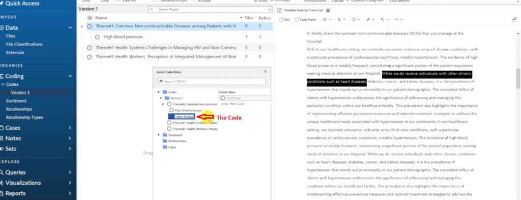 Image showing the creation of a code in Nvivo 14