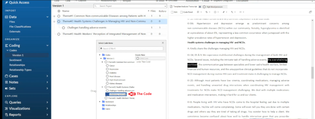 Image showing the creation of a code in Nvivo 14