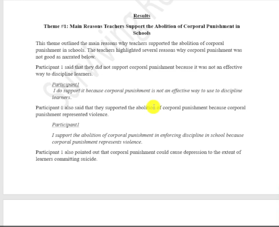 Image showing the findings report after thematic analysis in Microsoft Word and Excel