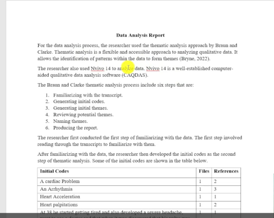 Image showing a data analysis report after thematic analysis.