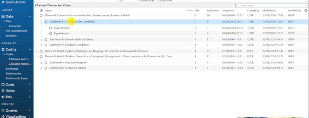 Image showing a subtheme in a theme in Nvivo 14