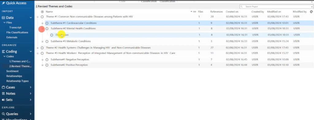 Image showing a subtheme in a theme in Nvivo 14