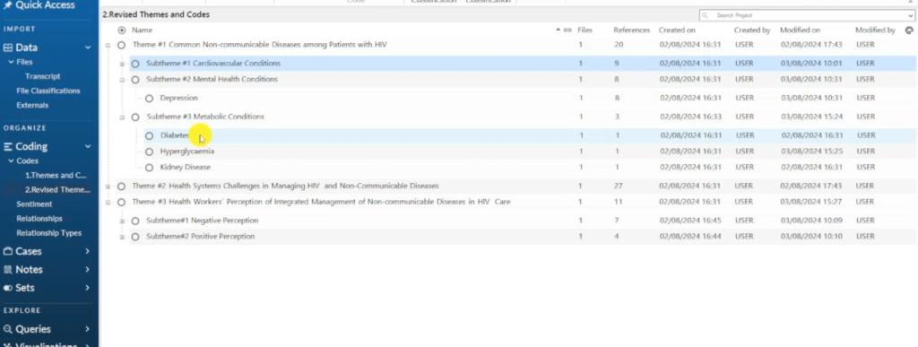 Image showing a subtheme in a theme in Nvivo 14