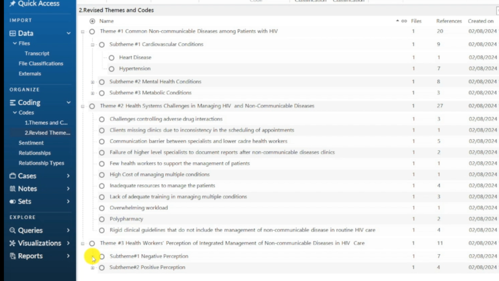 Image showing themes with their subthemes in Nvivo 14