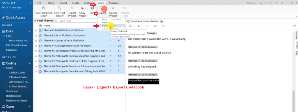 Image showing the  Process of Exporting the Codebook