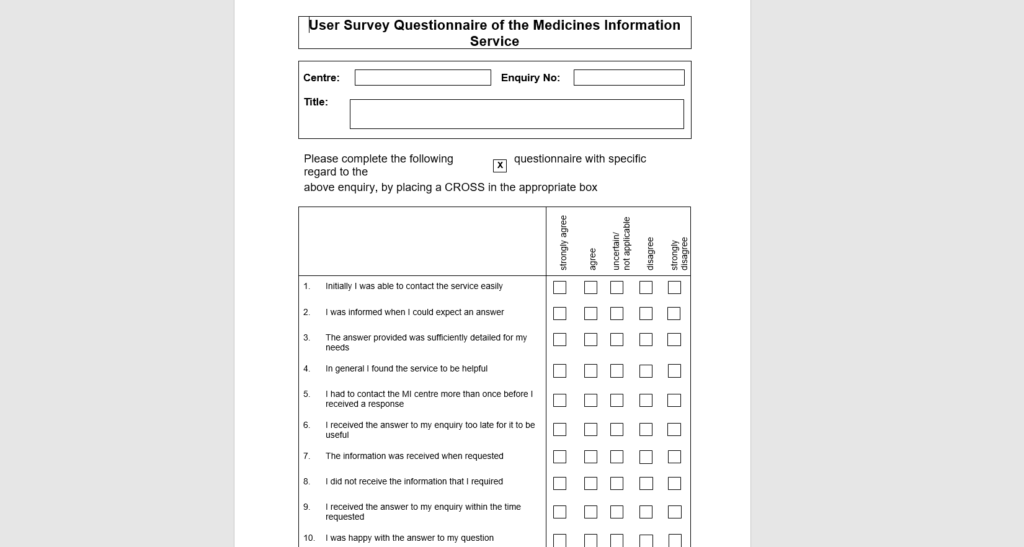 Image showing a sample questionnaire