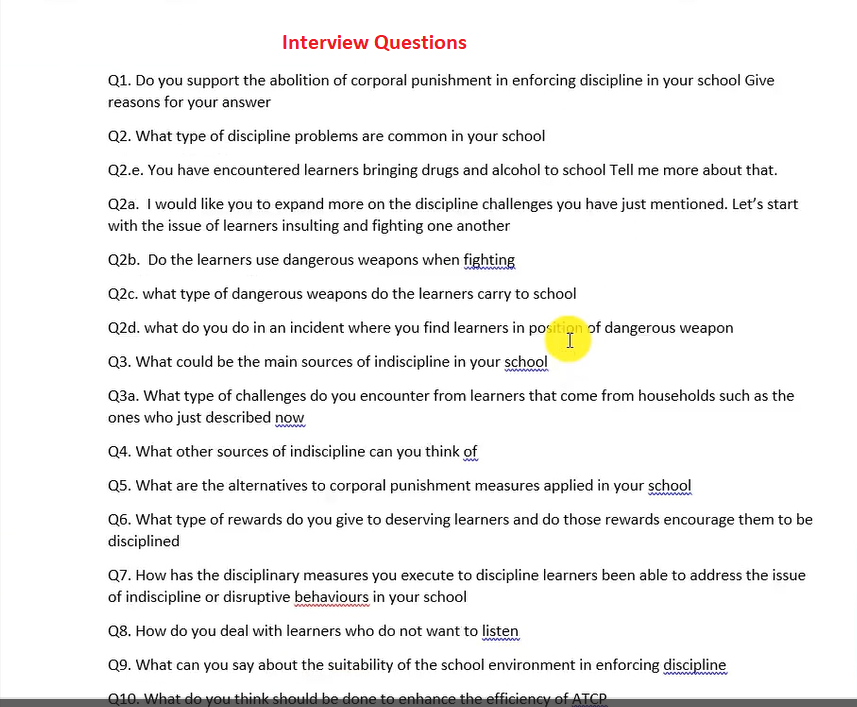 Image showing interview questions.