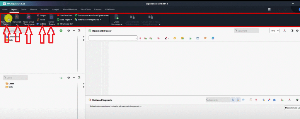 Second menu in MAXQDA