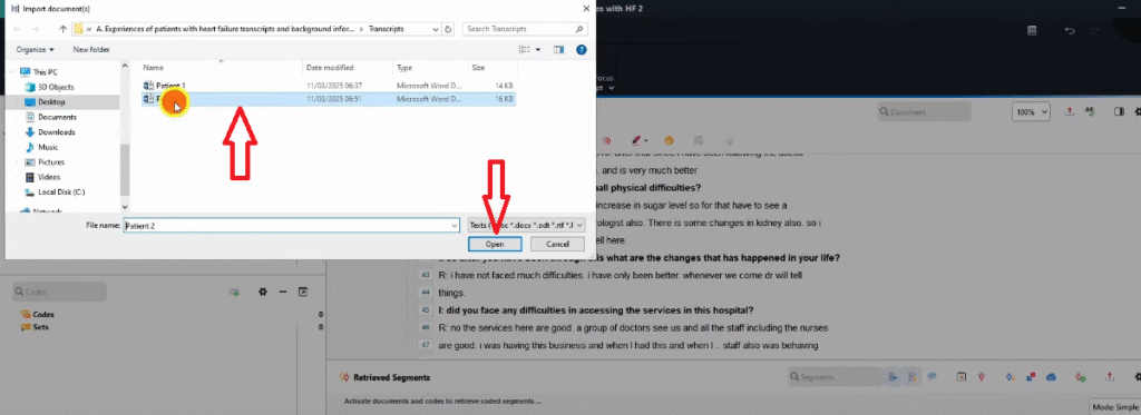 Image of patient 2 transcript being selected