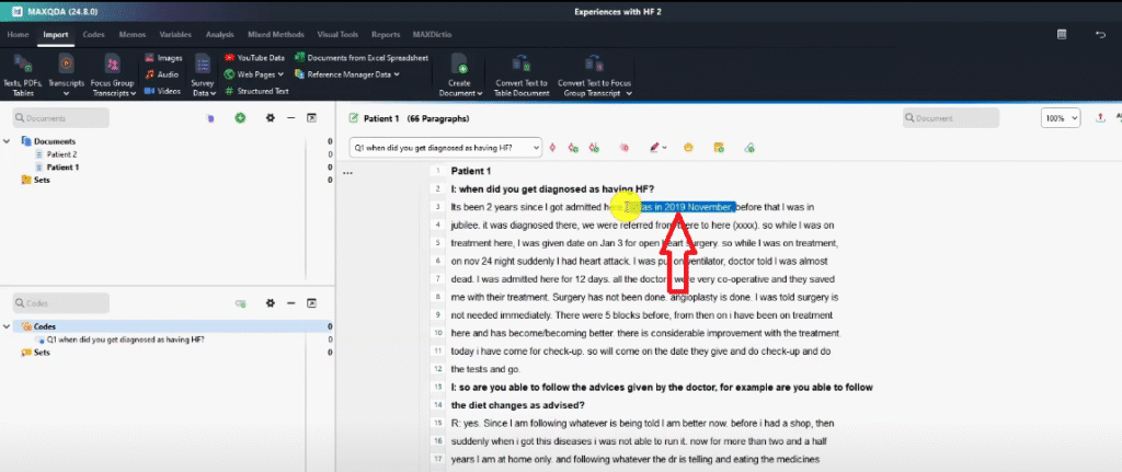 Highlighted participant quote to support the code developed in MAXQDA