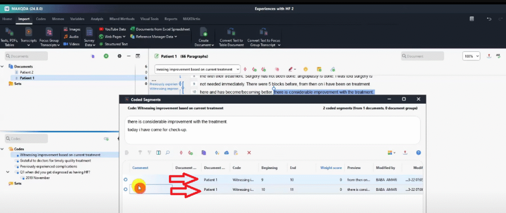 Two participant quotes supporting a single code in MAXQDA