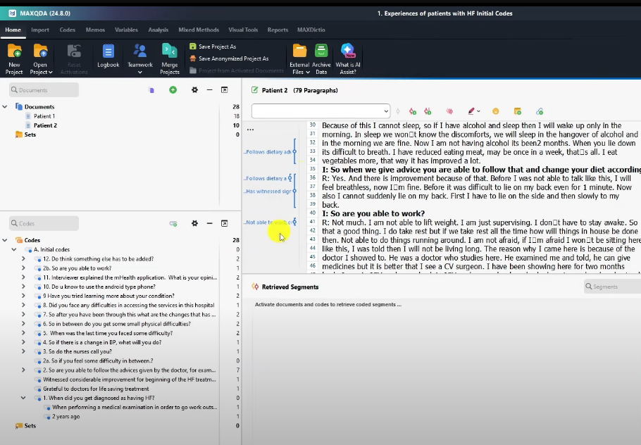 An example of all the codes developed after qualitative data analysis using MAXQDA