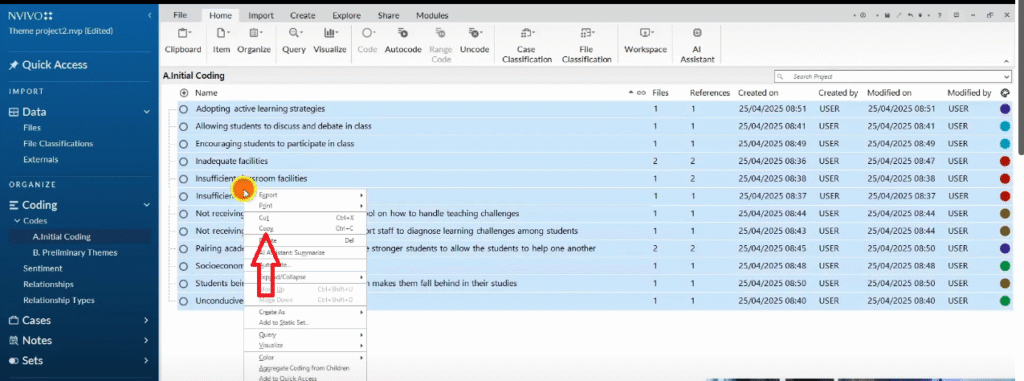 Copying all the initial codes formed