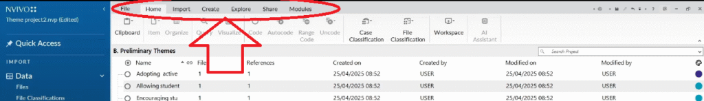 File section navigated in the top dark grey menu in N-Vivo 15