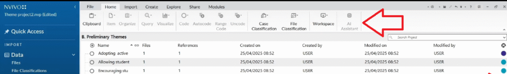 The clipboard section navigated in the light grey menu in N-Vivo 15