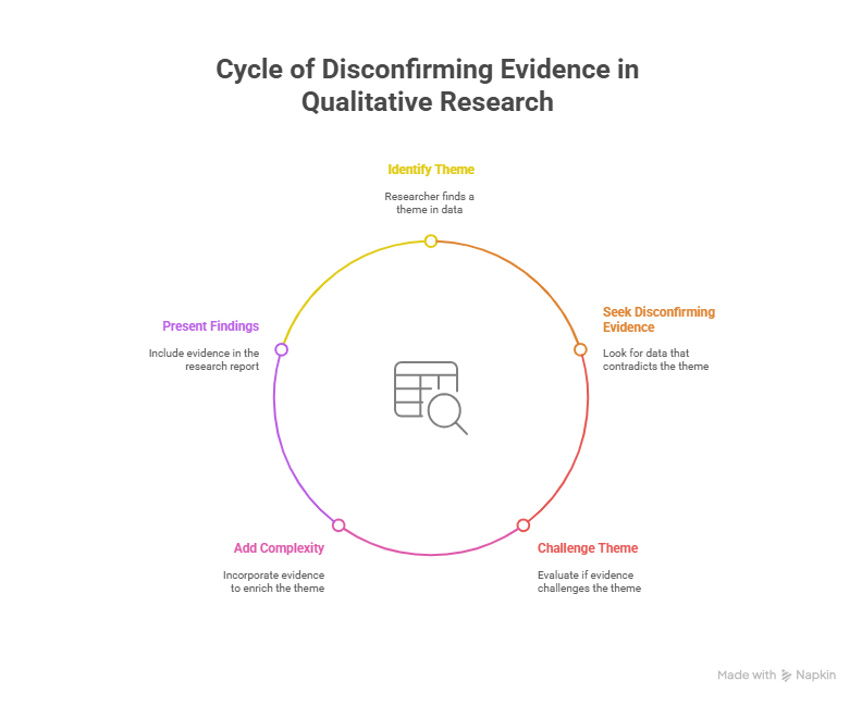A diagram showing how dis confirming evidence strengthens qualitative research