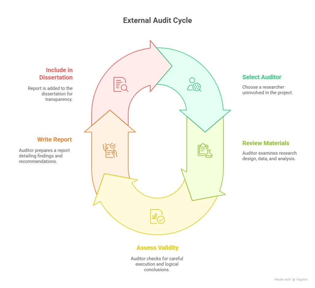 A diagram outlining the external audit cycle to validate qualitative research findings