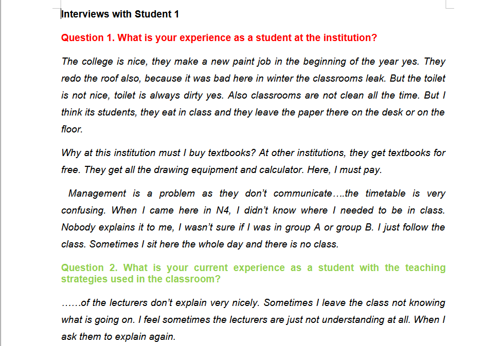 Student interview transcript for reflexive thematic analysis using MAXQDA in educational research
