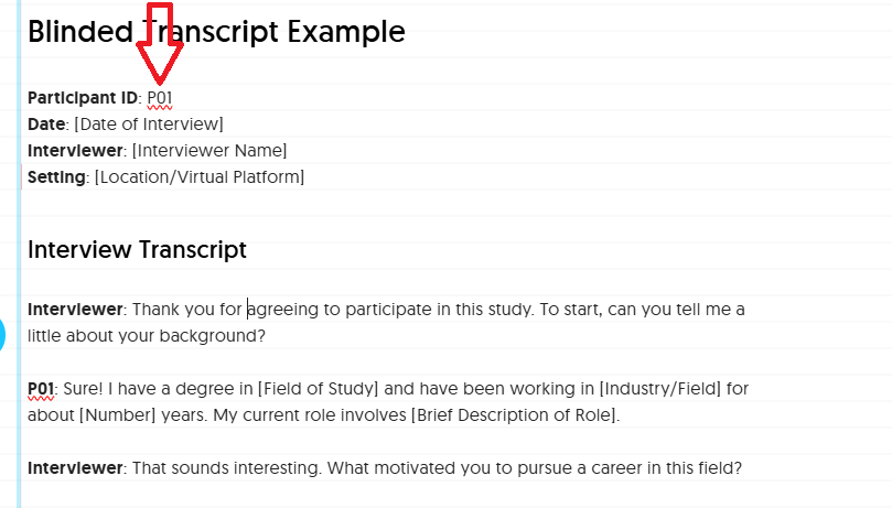 Visual guide on writing a transcript, emphasizing the applications of a blinded transcript for confidentiality purposes
