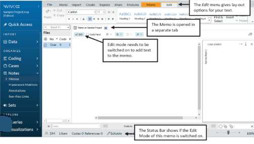 Minimal illustration of how NVivo's memo feature is used