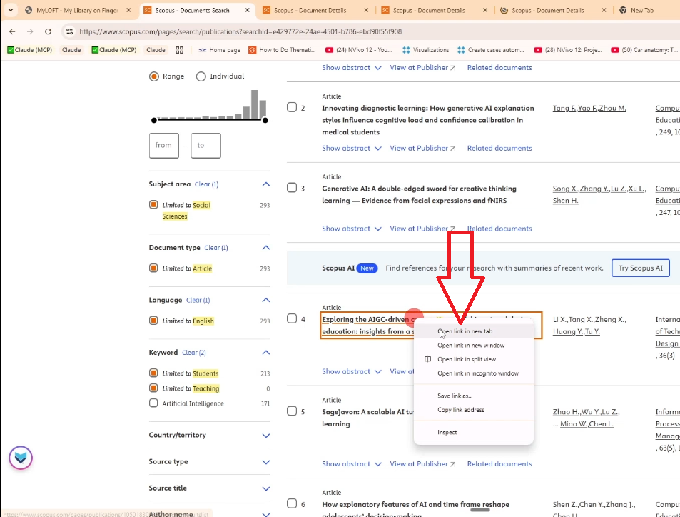 Figure 9: Right-clicking a Scopus result to open the full article in a new tab