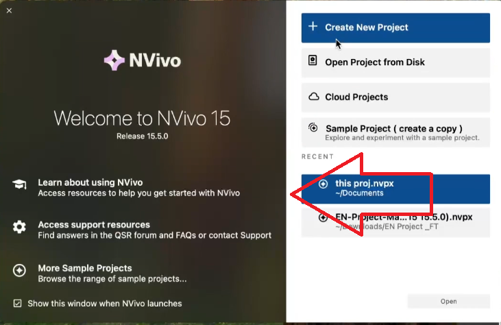 NVivo for Mac welcome screen displayed after installation