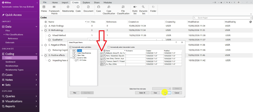 All articles assigned as rows in the NVivo framework matrix