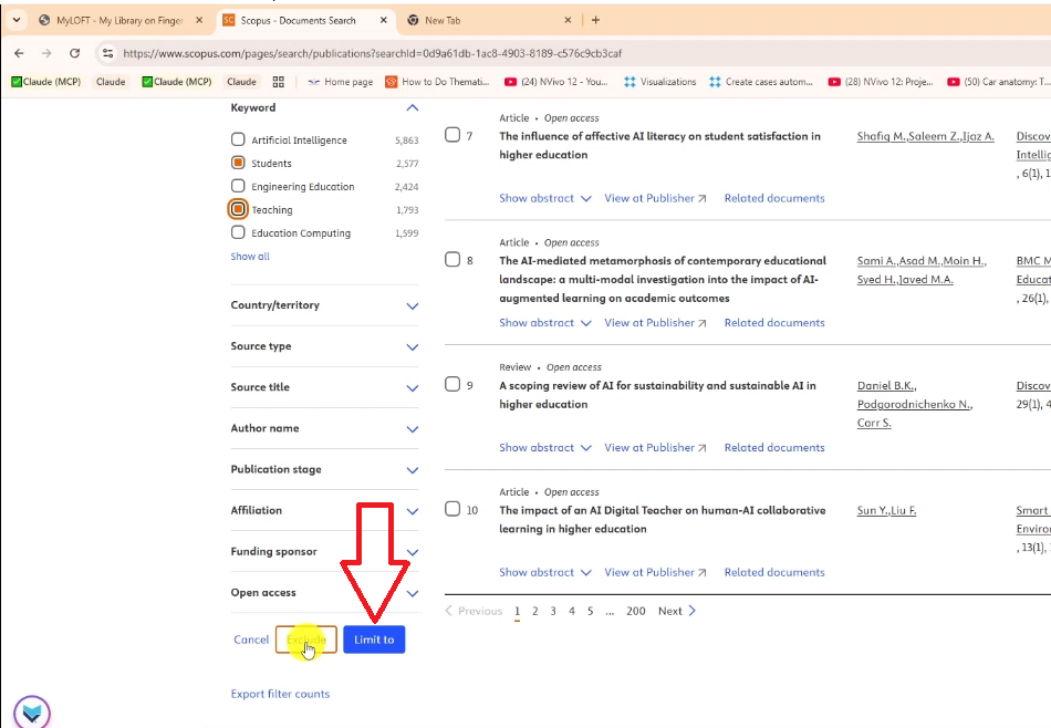 Figure 7: The Limit To button in Scopus — click this to apply filters to your search results