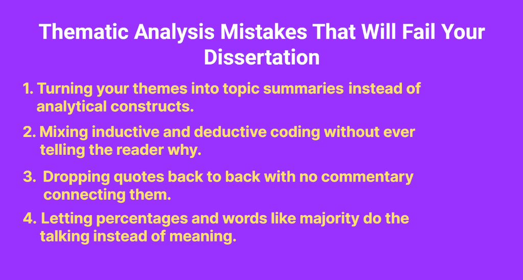 Slide recapping dissertation mistakes 1 through 4, introducing letting percentages and words like majority replace meaning