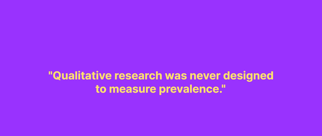 Slide quoting that qualitative research was never designed to measure prevalence