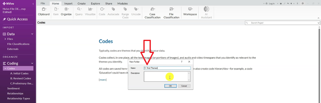 Shows creating the "Final Themes" folder (folder D) at the parent level, where the preliminary themes will be copied for review and refinement.