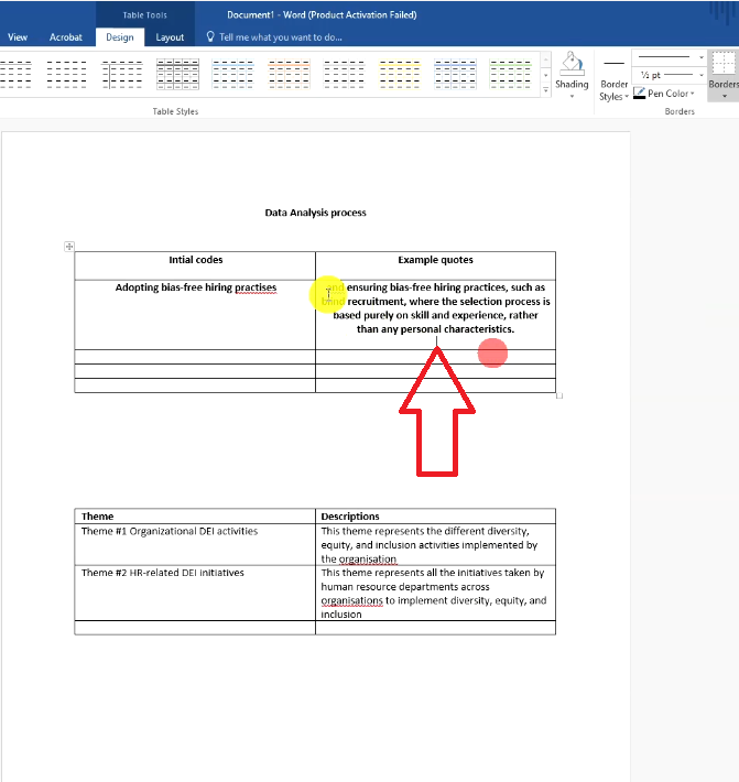 Trimmed quote on bias-free hiring and blind recruitment in the Example quotes column