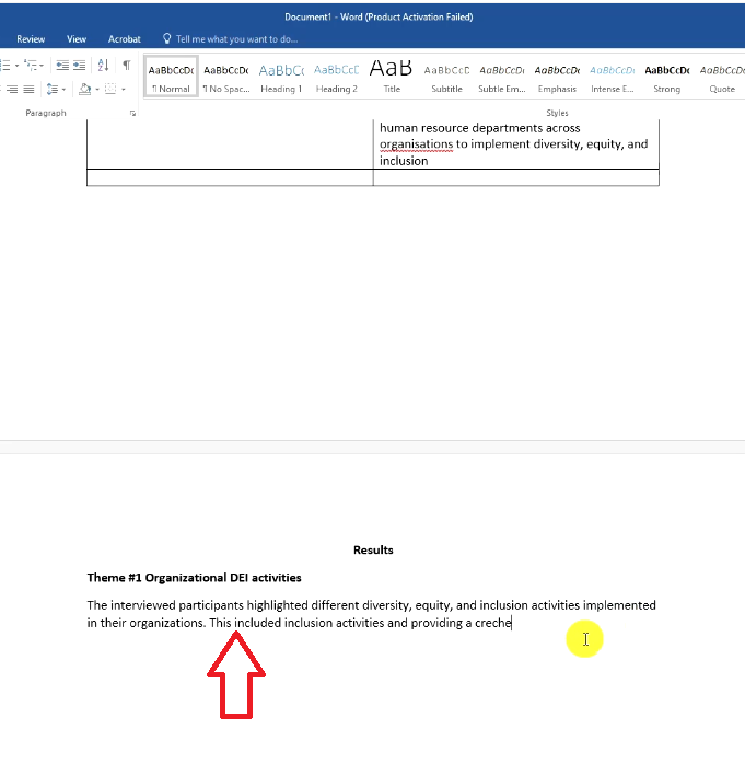 Theme paragraph extended with a sentence naming its codes, inclusion activities and providing a creche