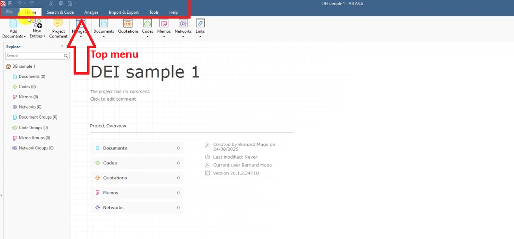ATLAS.ti top menu bar showing File, Home, Search, Encode, and Analyze tabs