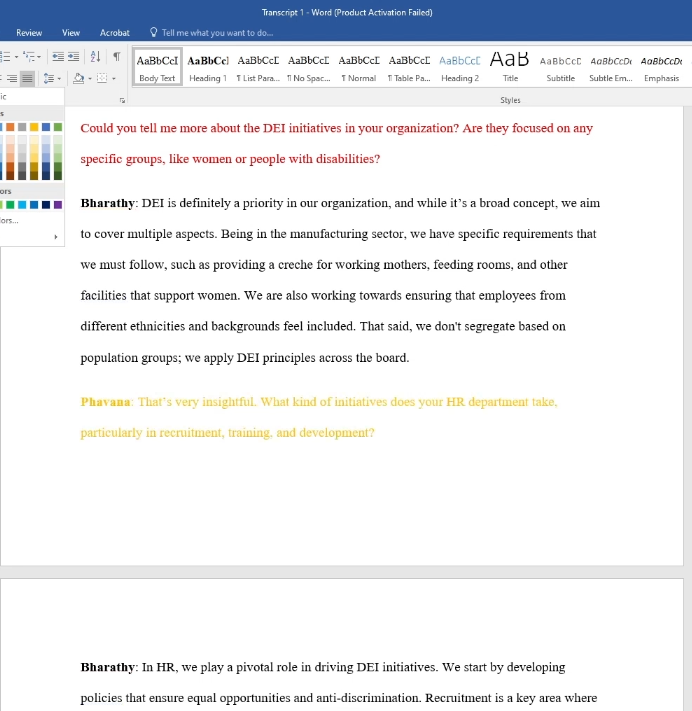 Color-coding codes by question — red for Q1, green for Q2, blue for Q3, and so on